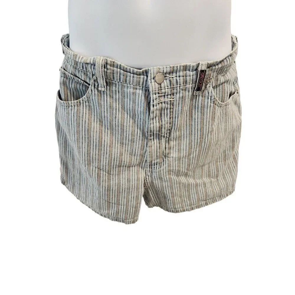 Vintage 80s Sasson Blue White Striped Demin Jean Shorts High Rise Juniors 13